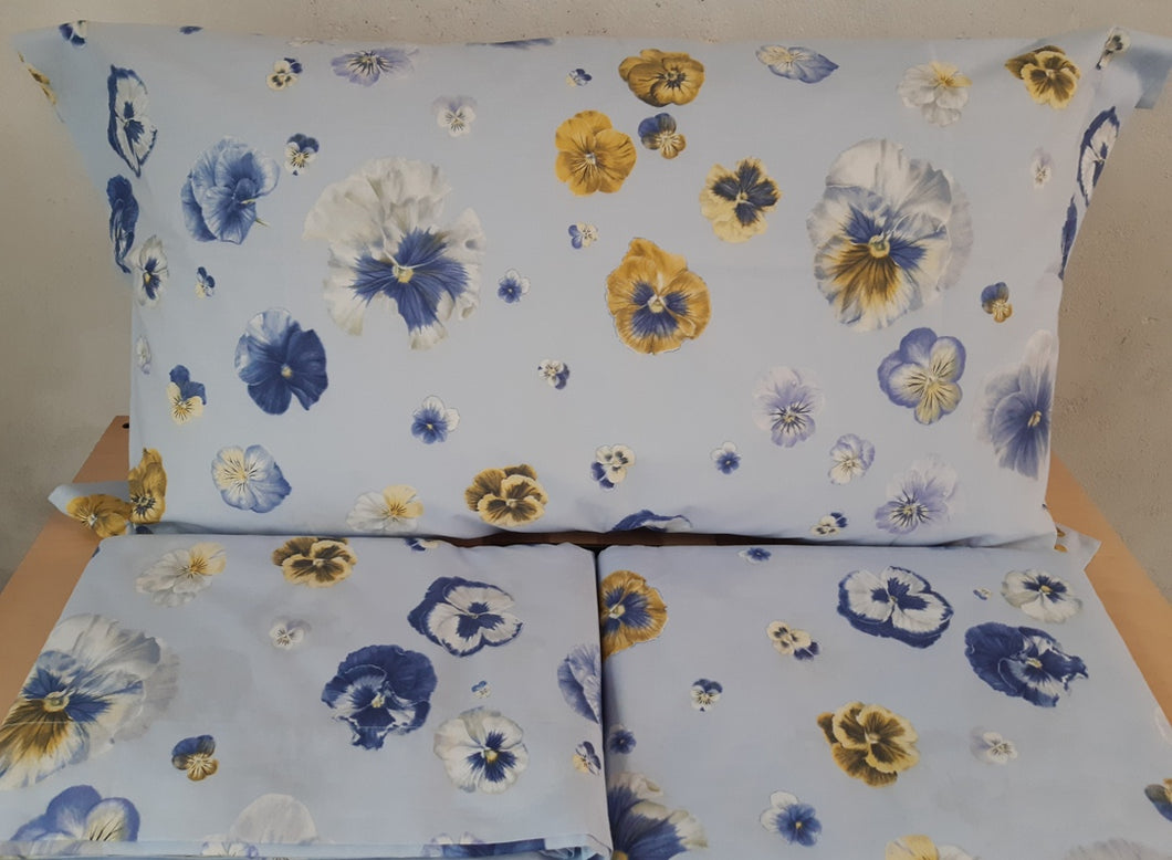 Lenzuola matrimoniali Viole azzurro Mirabello/Carrara